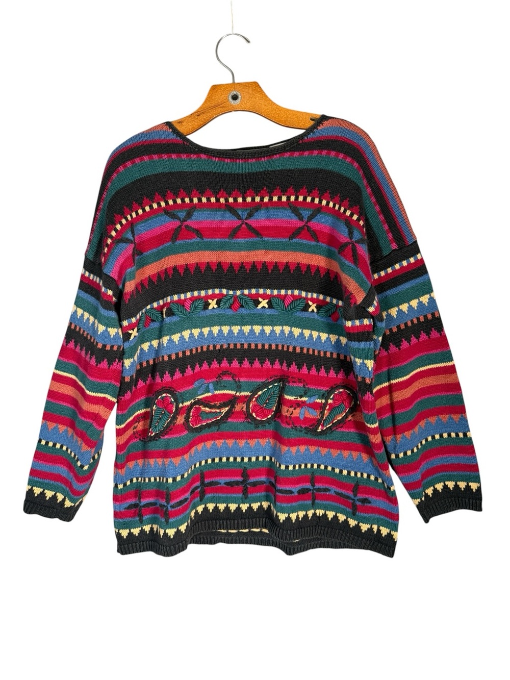 Vintage Striped 3D Paisley Sweater Knit Ramie Cotton Multicolor Grandmillennial